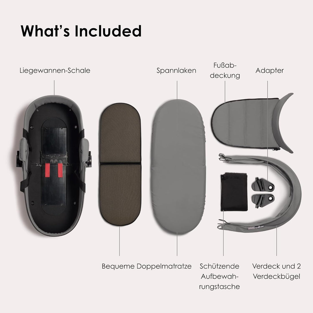 Stokke BABYZEN YOYO Liegewanne, Grey - Mit Dicker Doppelmatratze; Schale und Verdeck belüftet - Nur
