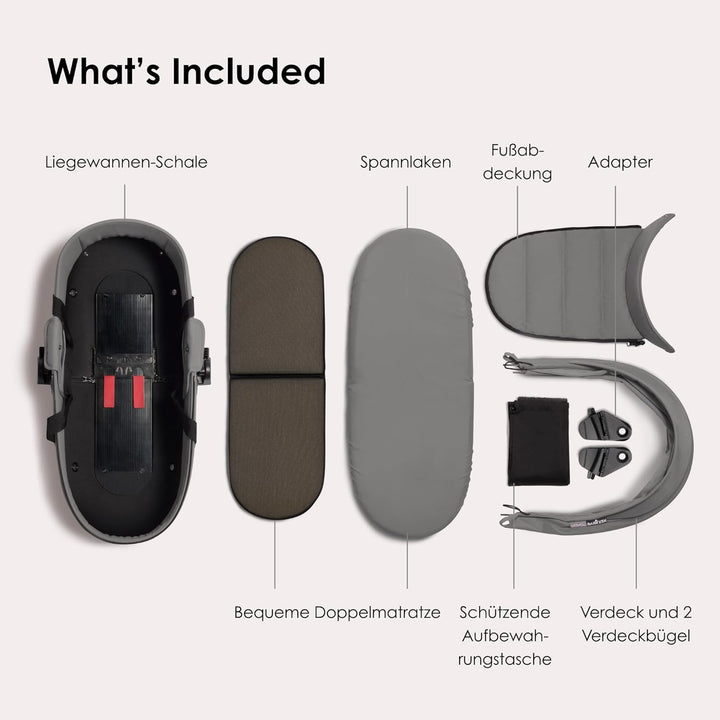Stokke BABYZEN YOYO Liegewanne, Grey - Mit Dicker Doppelmatratze; Schale und Verdeck belüftet - Nur