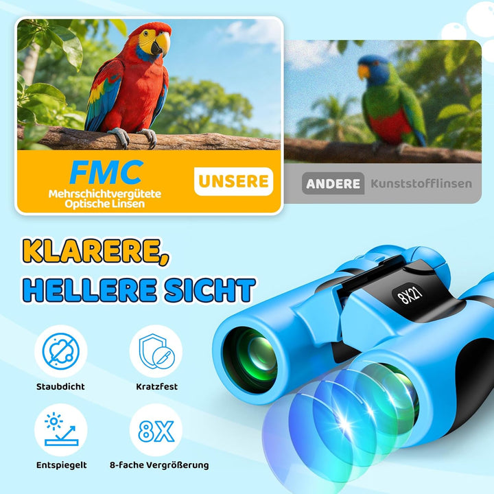 Fernglas für Kinder 8X21 mit Lupe & Kompass & Entdeckerkarten, Ostergeschenke für Junge, Spiele & Sp
