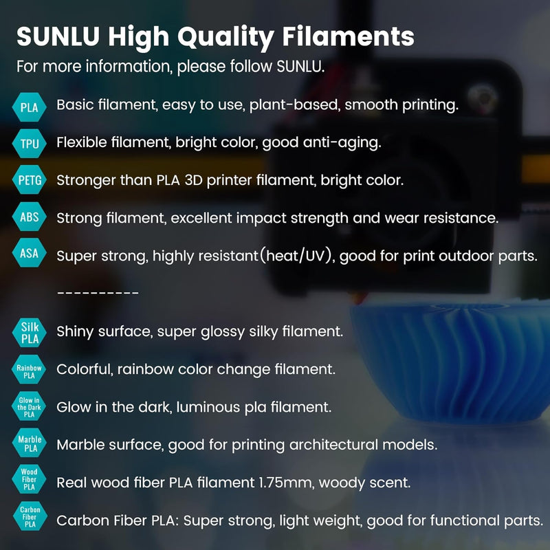 SUNLU PLA Filament 1.75mm,Sauber Gewickelt 3D Drucker Filament PLA 1.75mm,Massgenauigkeit +/- 0,02mm