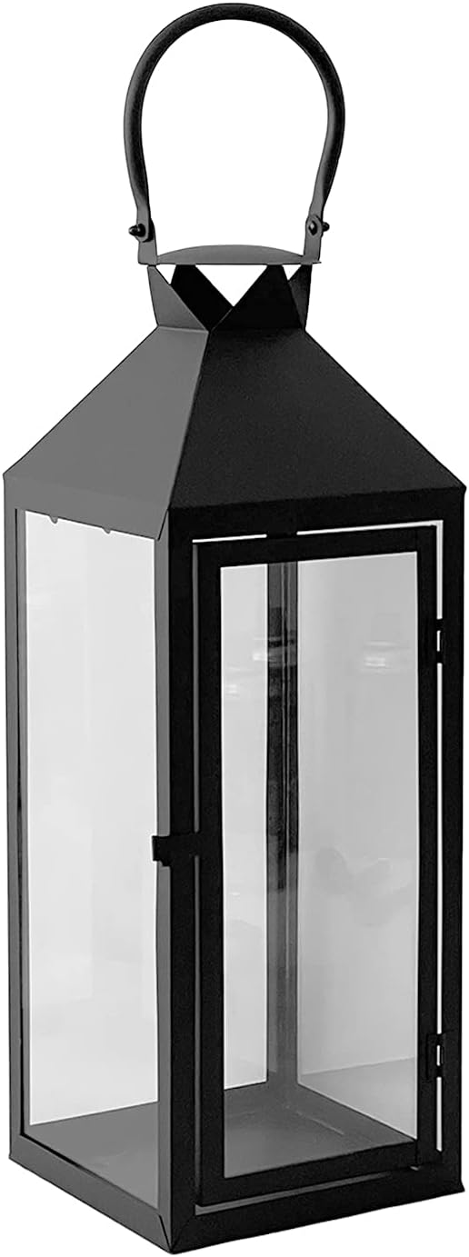 XXL Luxus Gartenlaterne aus Metall Windlicht Laterne Glas H54 cm schwarz