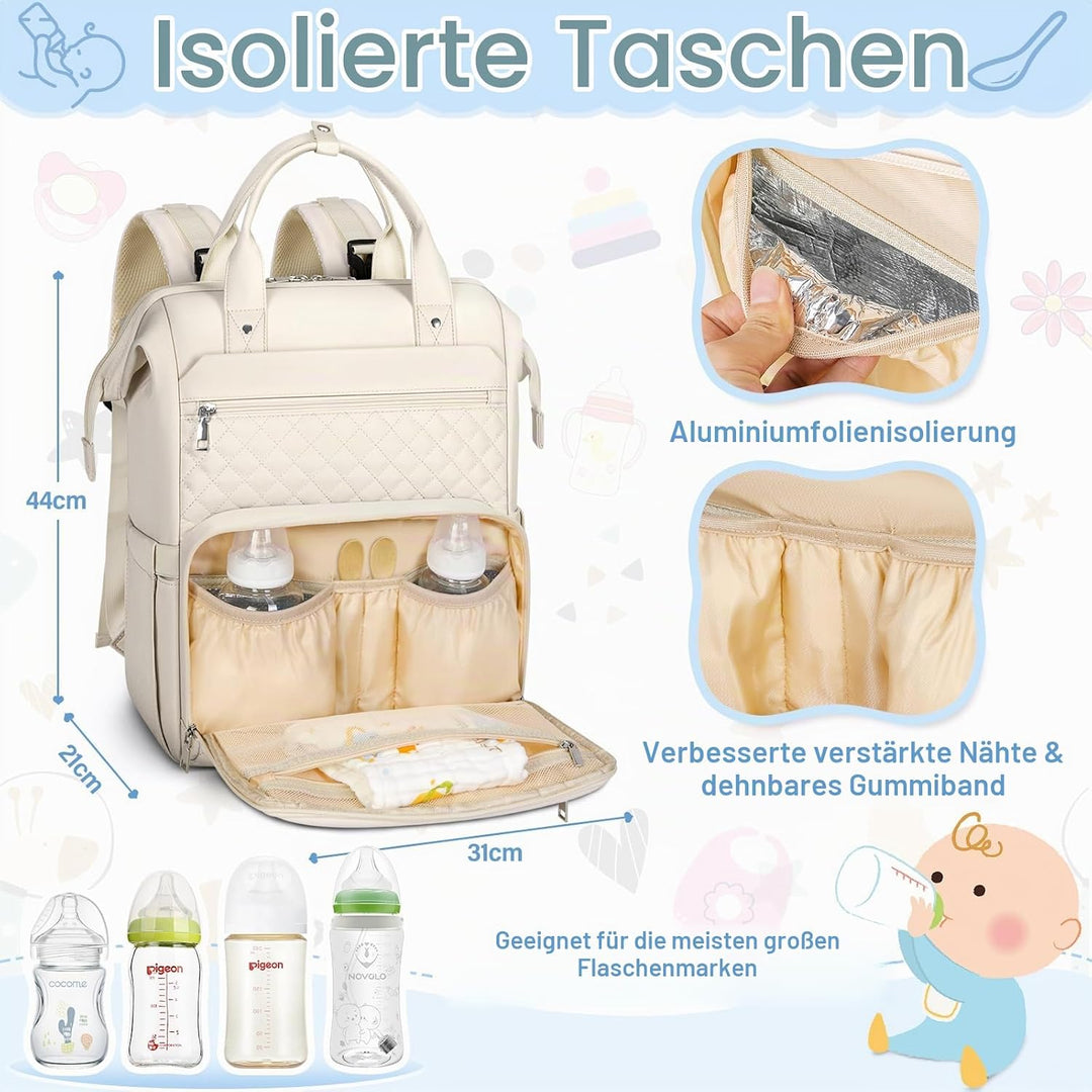 RAINSMORE Baby Wickelrucksack Gross mit Mobiler Wickelauflage Multifunktions Wickeltasche Kinderwage