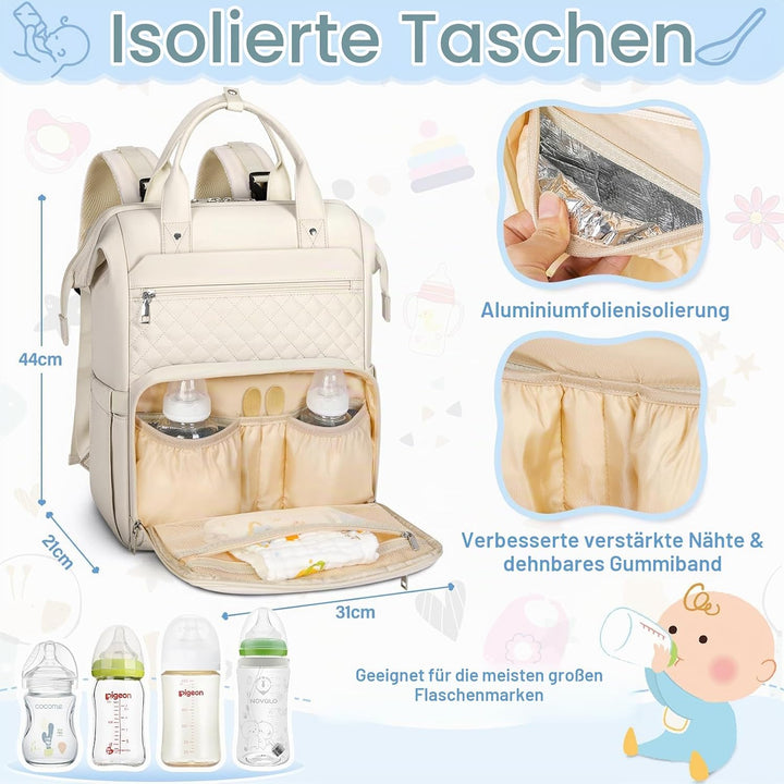 RAINSMORE Baby Wickelrucksack Gross mit Mobiler Wickelauflage Multifunktions Wickeltasche Kinderwage