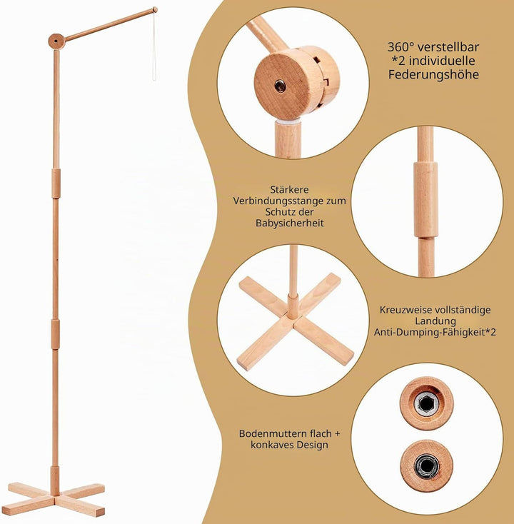 Mobile Halterung Holz, 1.6 M Minimalistisches Design Babybett Mobile Halterung, Stabile Struktur Hol