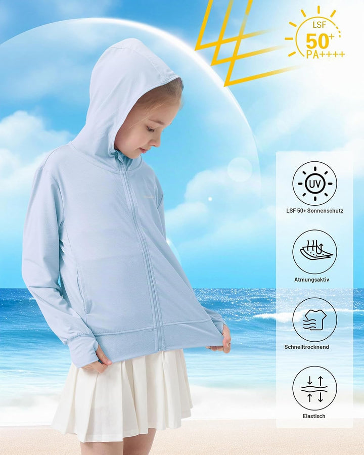 Rolanko Mädchen Sommerjacke mit Daumenlöchern Langarm Sonnenschutz Schnell Trocknend Reissverschluss