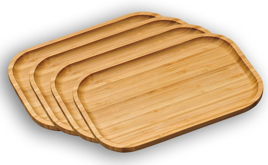 Kesper 58160 | 4er Set Servierbrett aus Bambus mit hochgezogenem Rand | Vesperbrett 30,5 x 20 cm