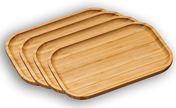 Kesper 58160 | 4er Set Servierbrett aus Bambus mit hochgezogenem Rand | Vesperbrett 30,5 x 20 cm