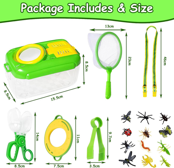 Entdecker Set für Kinder ab 4, 17 Stück Forscherset für Kinder, Insektenbox mit Lupe, Kinderlupe, In