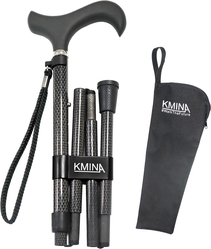 KMINA PRO - Gehstock Klappbar Carbon, Damen Höhenverstellbar, Elegant, Spazierstock Herren Schwarz,