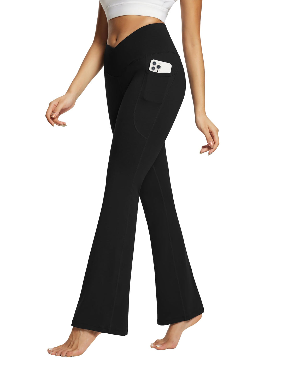 BALEAF Damen Yoga Hose mit Taschen High Waisted Flare Leggings Casual Workout Weite Beinhose S Aa-sc