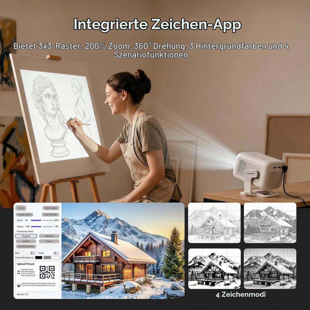 Caydo P2 Kunst-Projektor mit Drehfuss, integrierter Zeichen-App für Künstler, Autofokus &amp; Trapezkorr