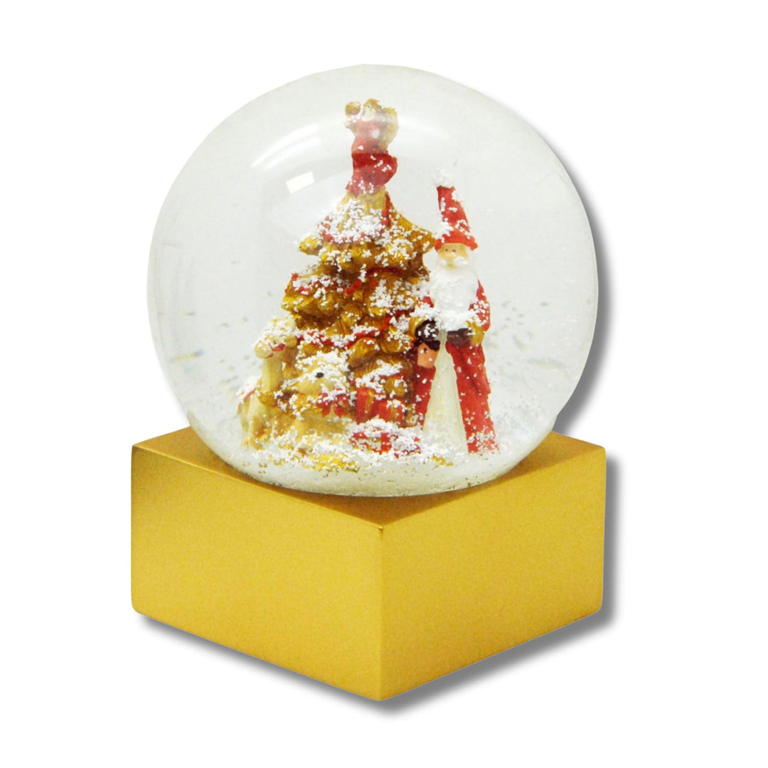 Schneekugel Weihnachten | Weihnachtsmann rot Gold | Sockel Gold eck | H:14 cm B: 12 cm | Santa Schüt
