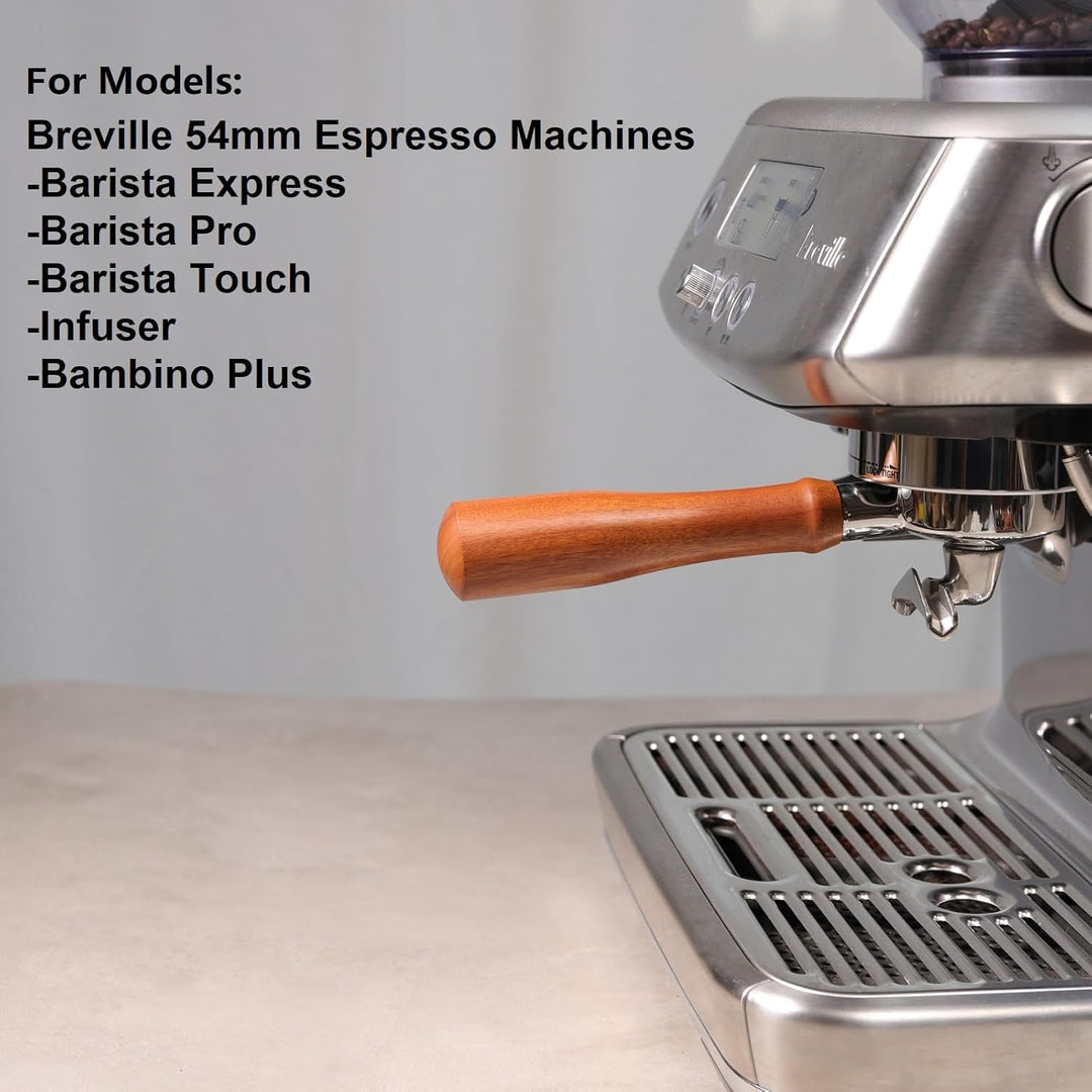 CAPFEI Siebträger 54mm Doppel Auslauf für Sage/Breville Barista BES 870/878/880 Filterkorb mit Walnu