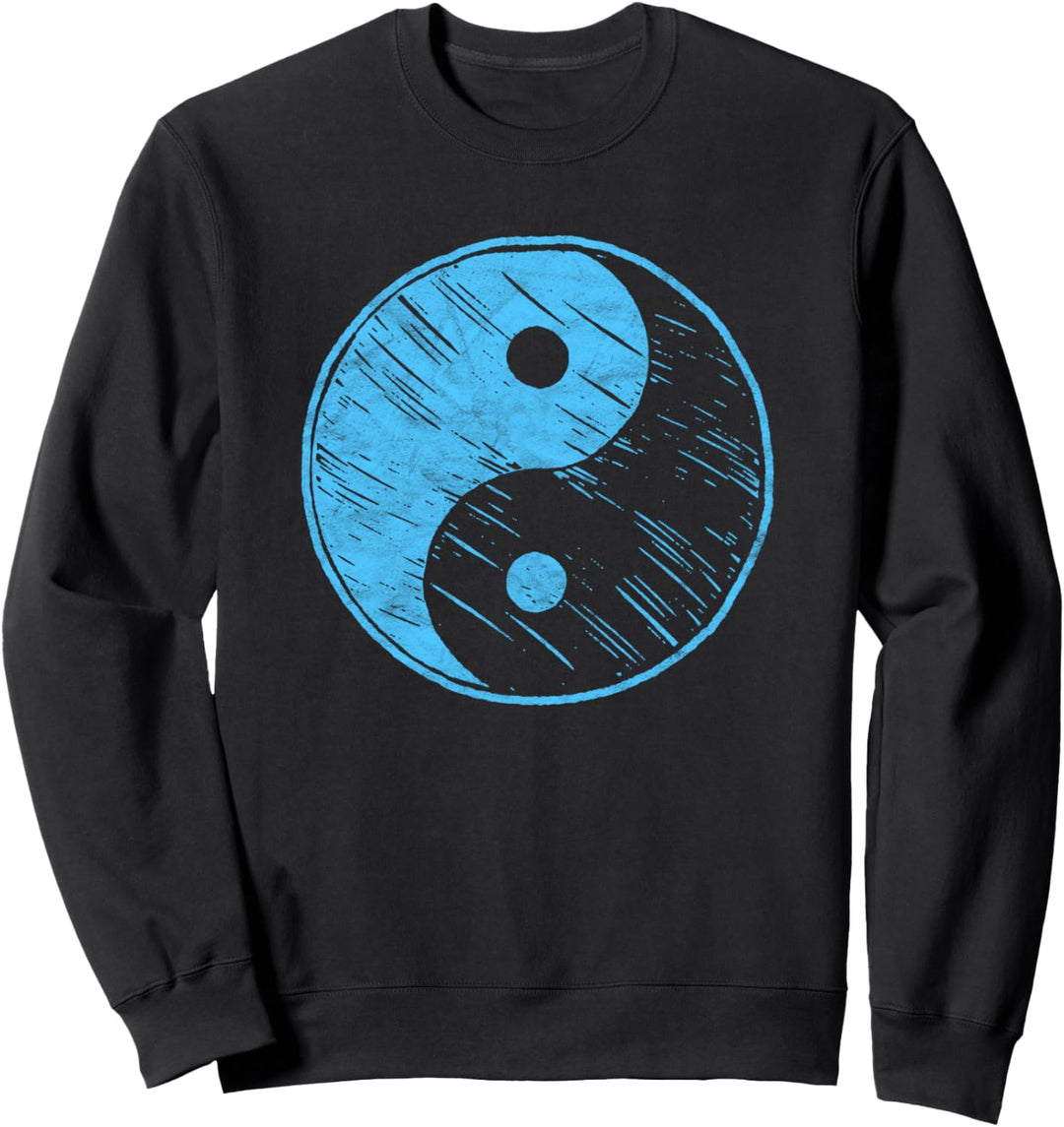 Vintage Blue Yin Yang Sketch Simple Minimalist Graphic Sweatshirt