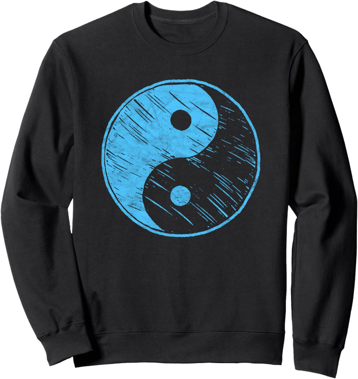 Vintage Blue Yin Yang Sketch Simple Minimalist Graphic Sweatshirt