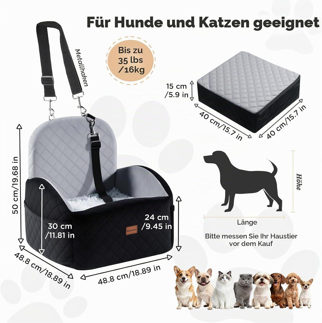 Gimars Wende-Hunde Autositz Mit Lang-/Kurzplüsch Sitzkissen Für Kleine/Mittlere Hunde Bis 16kg, Abne