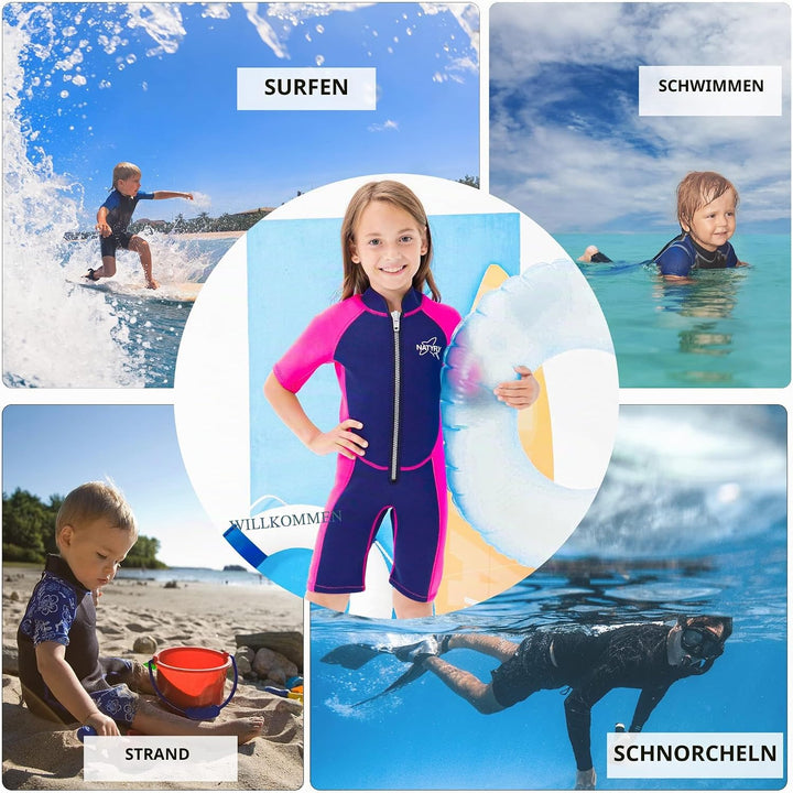 NATYFLY Kids Shorty Neoprenanzug 2.5mm Kinder Neopren Thermal Badeanzug UV-Schutz Badeanzüge für Mäd
