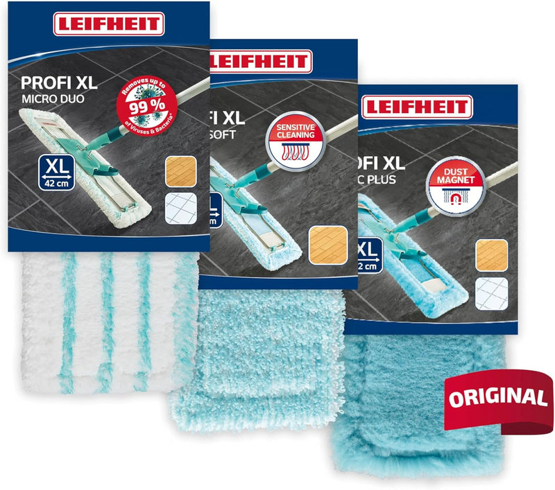 Leifheit 3er Set Wischbezug Profi XL micro duo, super soft & static plus, verschiedene Ersatzbezüge