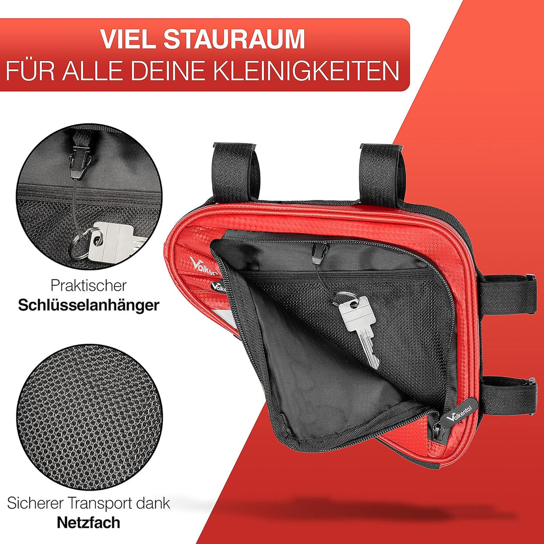 Valkental - Wasserfeste Rahmentasche mit viel Platz - 1,5L Volumen - Fahrradtasche mit Reflektoren u