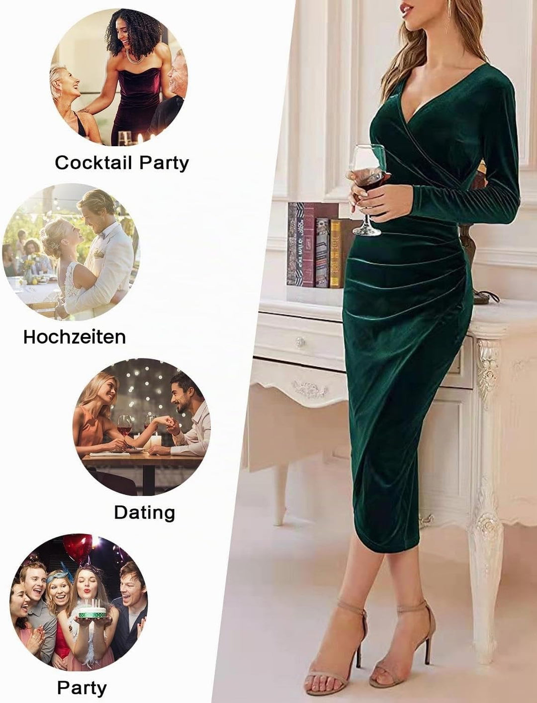 Joligiao Abendkleider Elegant für Hochzeit Samt Kleid Winterkleid Damen V Ausschnitt Partykleid Lang