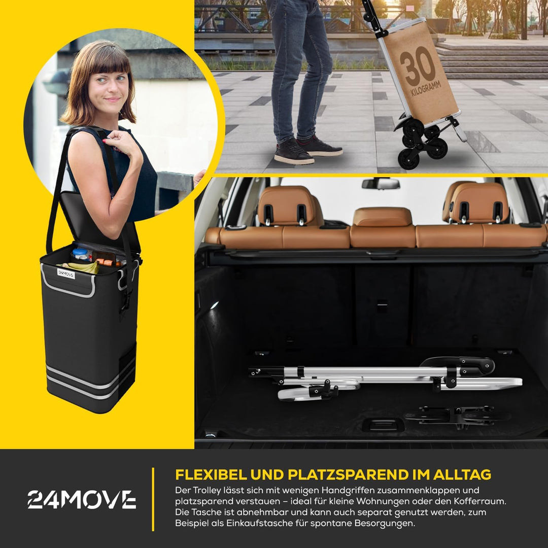 24MOVE® Einkaufstrolley Alegre klappbar mit 55L inkl. Kühlfach, Faltbarer 3in1 Trolley - Sackkarre u