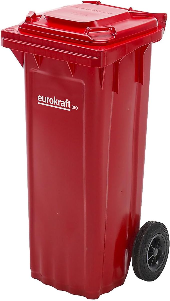 eurokraft | Mülltonne aus Kunststoff DIN EN 840 | Volumen 120 l | BxHxT 505 x 1005 x 555 mm | rot