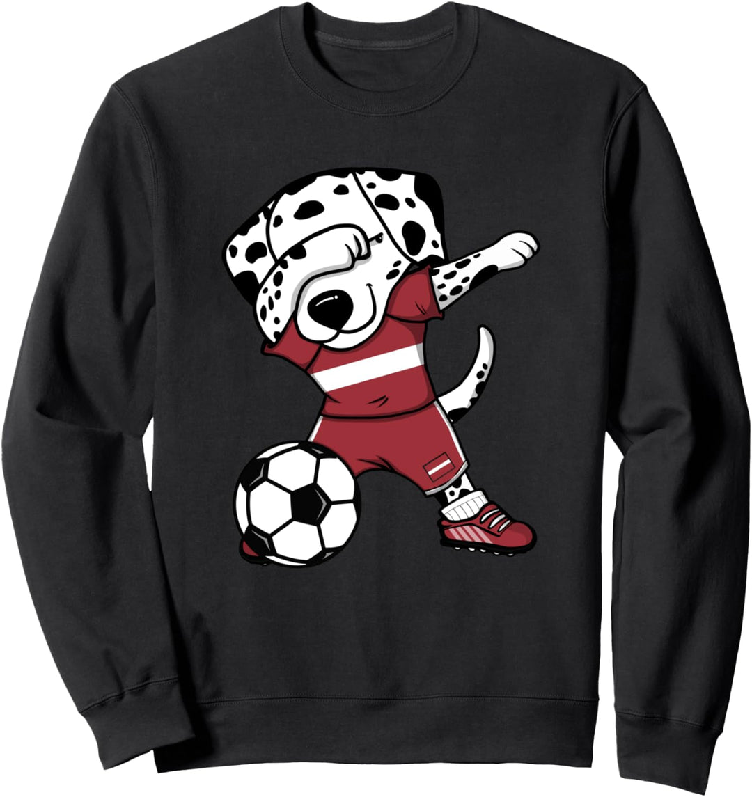 Dabbing Dalmatiner Hund Lettland Fussball Lettische Flagge Sweatshirt