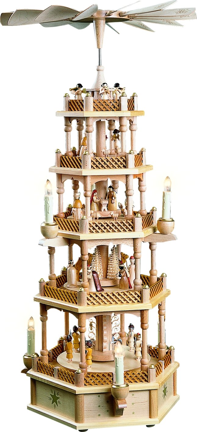 Weihnachtspyramide 5- stöckige Pyramide Christi Geburt natur - 75 cm - Original Erzgebirge - Richard