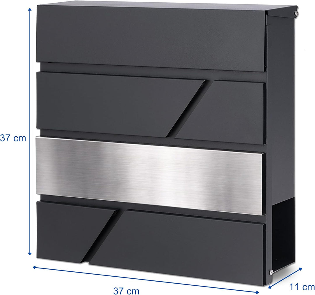 VERDA Briefkasten mit Zeitungsfach, Postkasten Designer Wandbriefkasten, 2X Schlüssel, Zeitungsrolle