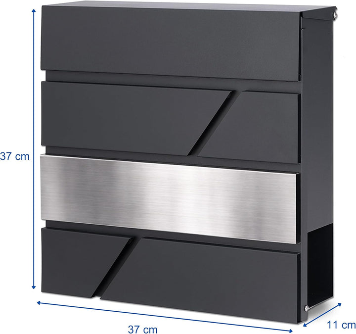 VERDA Briefkasten mit Zeitungsfach, Postkasten Designer Wandbriefkasten, 2X Schlüssel, Zeitungsrolle