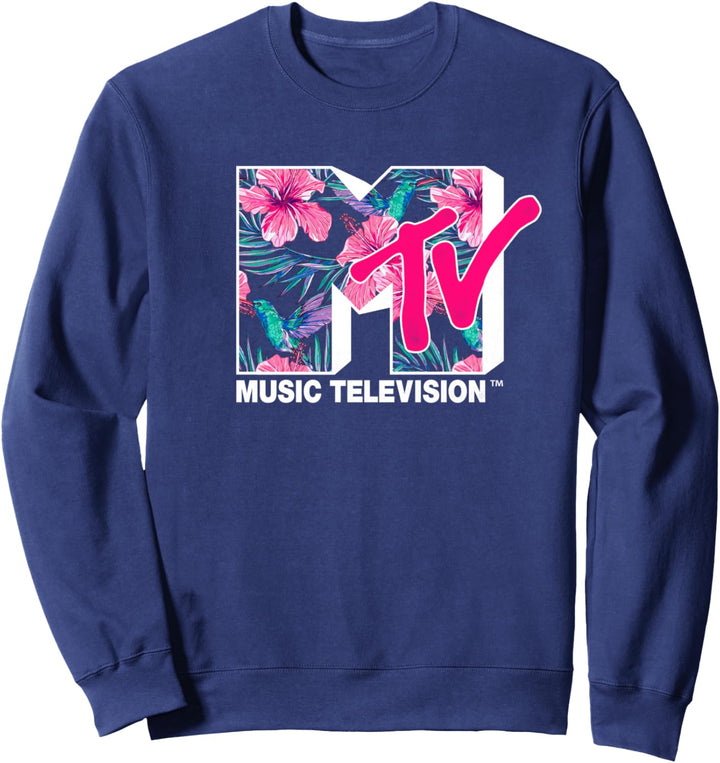 MTV Hummingbird & Tropical Flower Logo Fill Sweatshirt