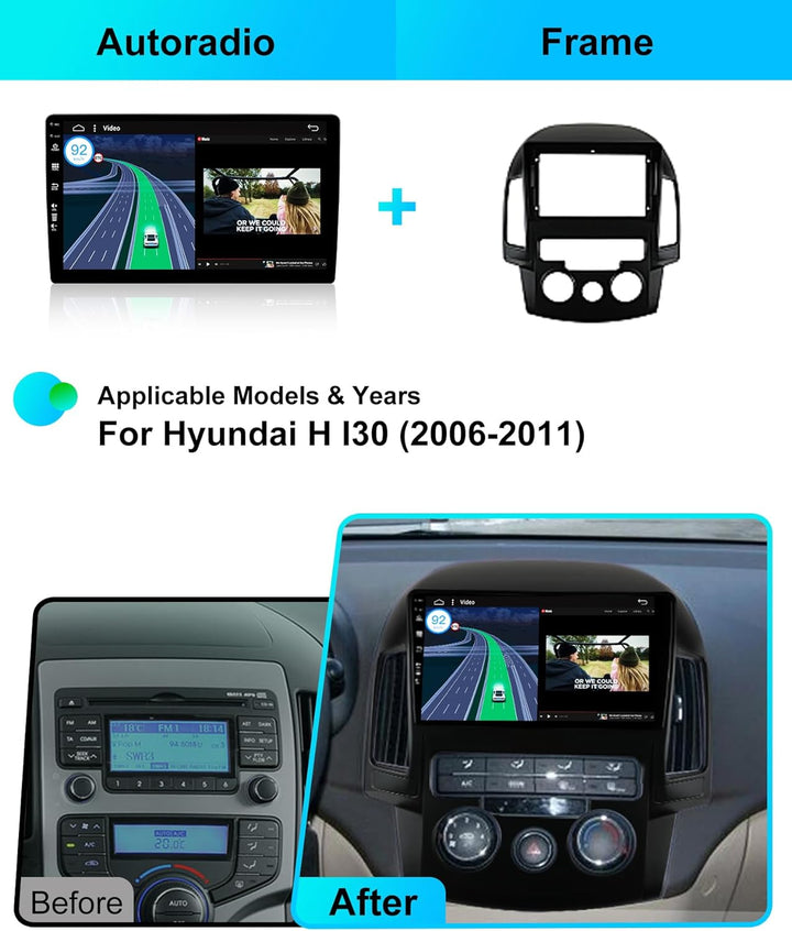 JOYX Android 12 Autoradio Mit 2.5D Passt für Hyundai I30 (2006-2011) - Rückfahrkamera KOSTENLOS - 2G