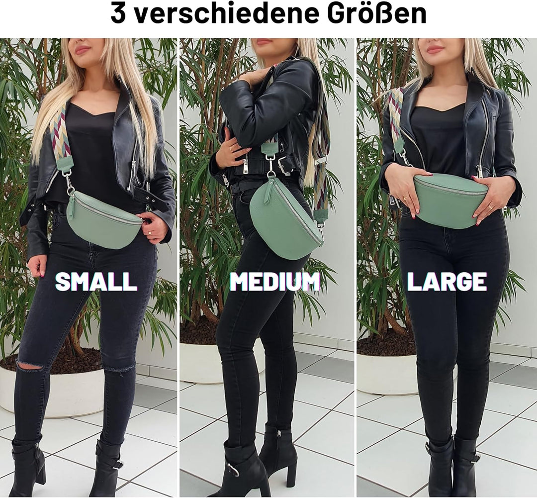 Blade Bauchtasche Damen Echtleder, stylische Gürteltasche Damen mit 2 gemusterten und Leder abnehmba