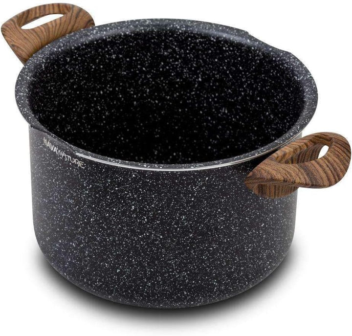 NAVA Kochtopf | 22 cm, 5L | Deckel mit Abseihfunktion | Granitbeschichtung | Für Gasherd und Indukti
