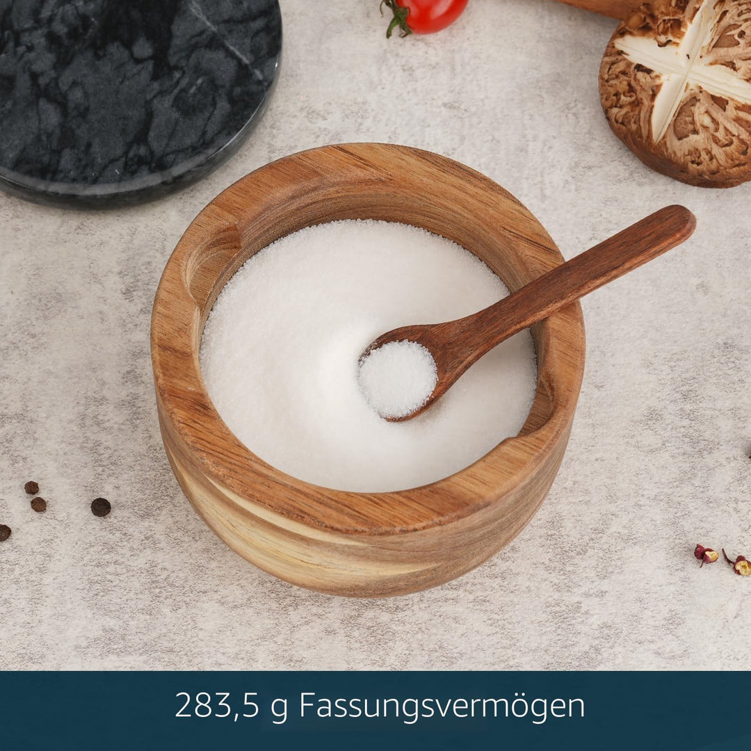 KITCHENDAO Grosse Holz-Salzbox mit integriertem Servierlöffel, Salzkeller, Gewürzbehälter, schwarzer