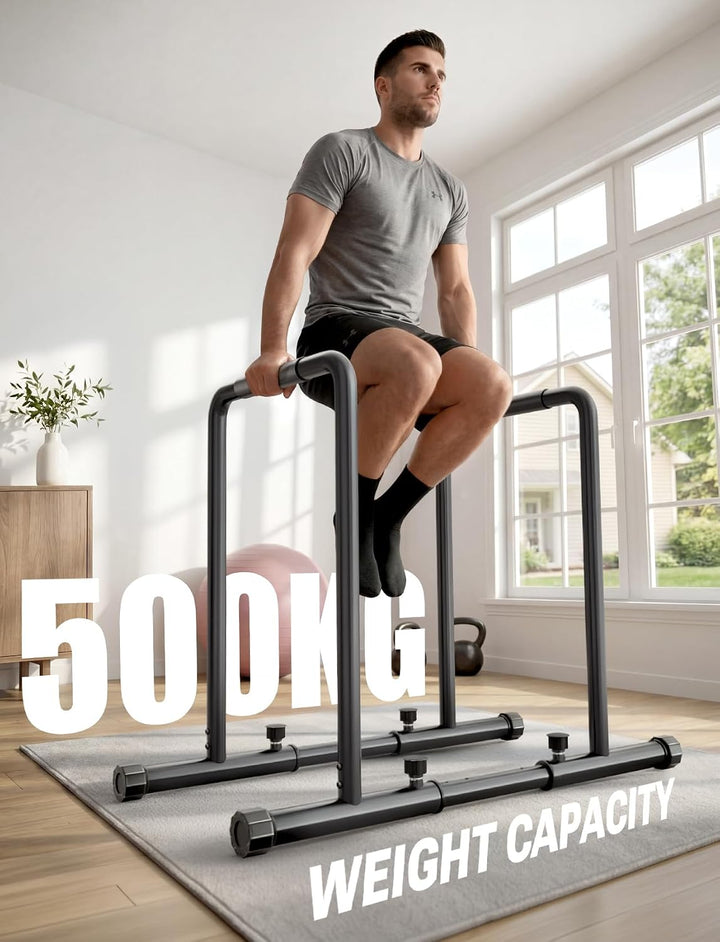 Yoleo Verstellbare Dip Barren – 500 kg Dip-Station, tragbar, funktional, Fitness-Bar mit Sicherheits