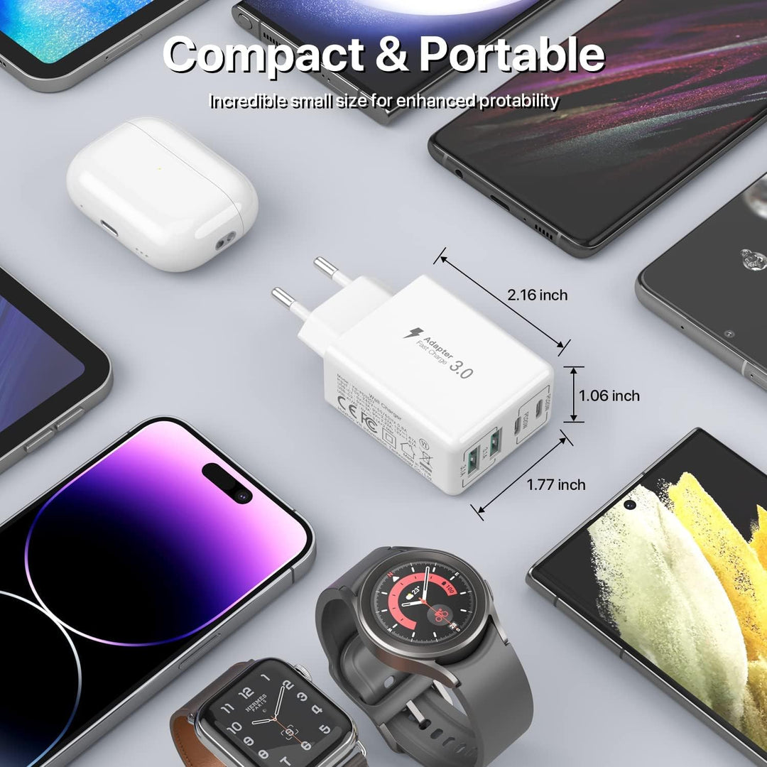 [2 Stück] USB C Ladegerät 40W, 4-Ports USB C Ladegerät Block, Schnellladeblock Dual Port PD+QC Wands