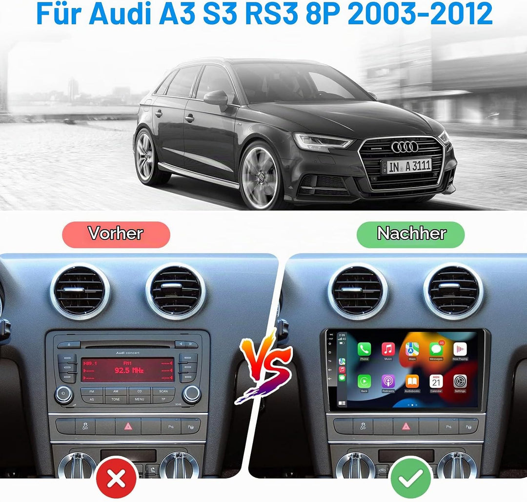 Android Autoradio Wireless CarPlay Wireless Android Auto für Audi_A3 S3 RS3 2GB+32GB 9 Zoll QLED Bil