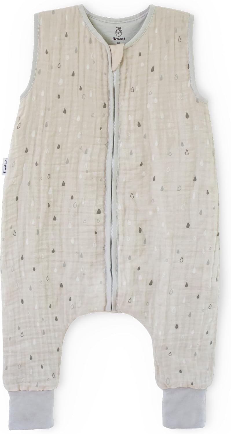 Ehrenkind® Baby Sommerschlafsack mit Füssen | Musselin | Sommer Schlafsack Gr. 70 Farbe Natur-Graue