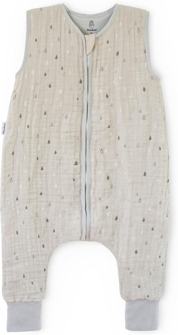 Ehrenkind® Baby Sommerschlafsack mit Füssen | Musselin | Sommer Schlafsack Gr. 70 Farbe Natur-Graue