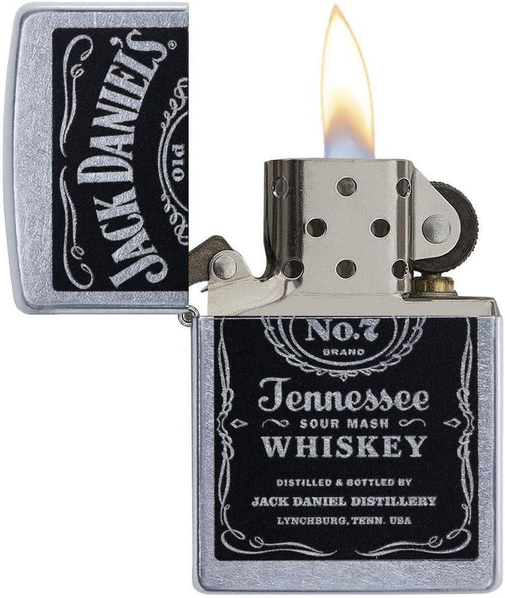 Zippo Feuerzeug mit Jack Daniel's Etikett, Street Chrome Schwarz / Chrom, Schwarz / Chrom