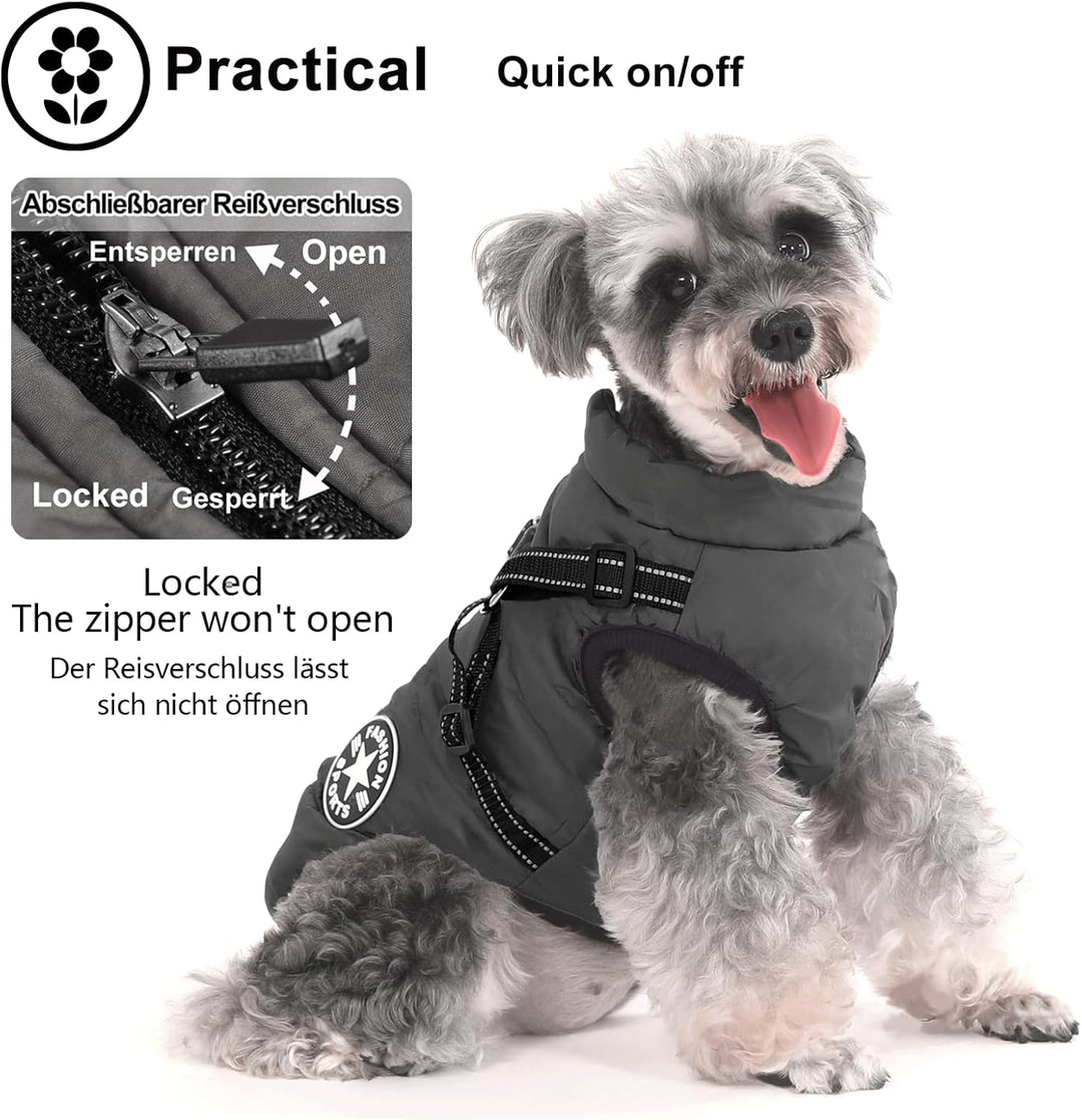 Hundemantel mit Geschirr, wasserdicht, leicht an- und auszuziehen, warme Winterkleidung für Welpen,