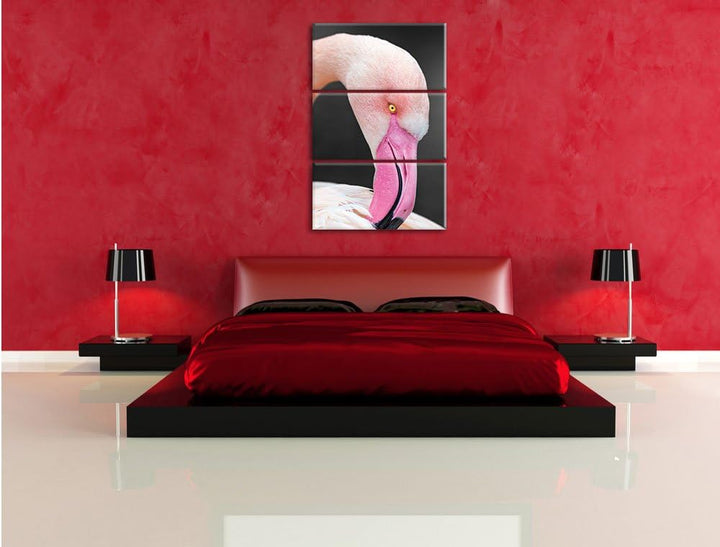 Pixxprint schöner Flamingo putzt Sein Gefieder als Leinwandbild/Grösse: 3 Teilig (120x80) / Wandbild