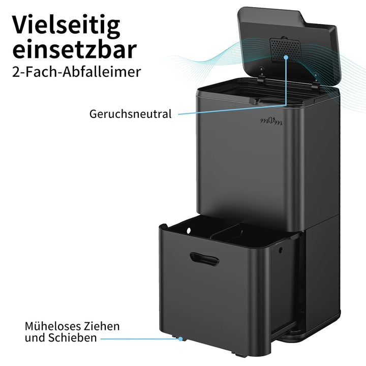 mVm Mülleimer Küche,63 Liter Treteimer,3 Fächer, Mülltrennsystem, Abfalleimer Küche mit Inneneimer a