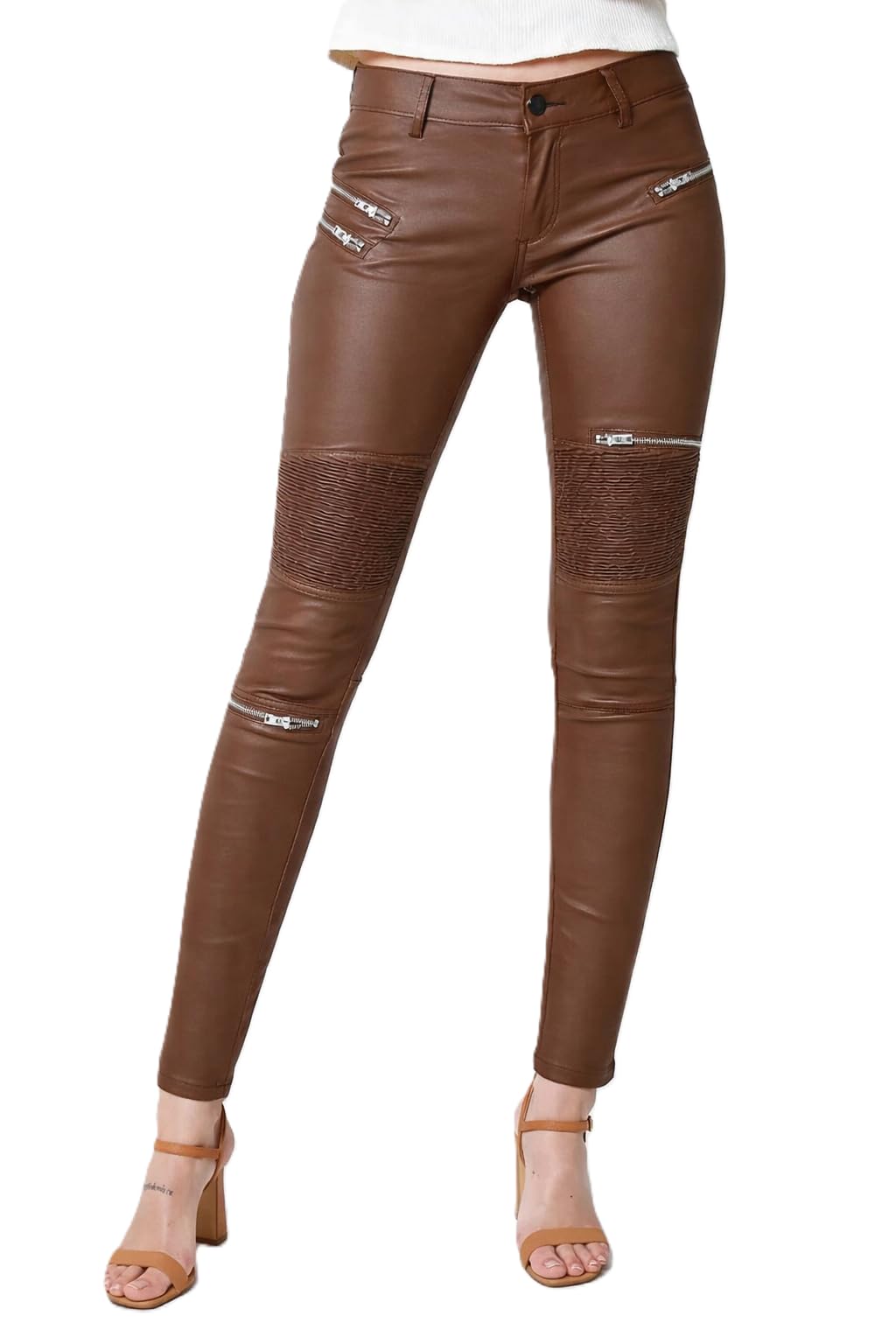 Crazy Lover Damen Kunstleder Leder Look Hosen Damen Biker Stretch Coated S Dark Brown, S Dark Brown