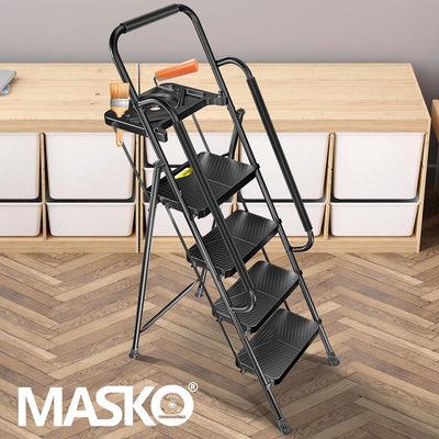 MASKO® Trittleiter Klappleiter 4 Stufen-Leiter mit Handläufen Stufenleiter belastbar bis 150 kg Trit