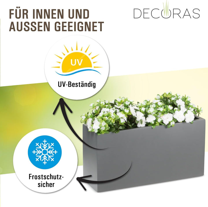 DECORAS Pflanztrog Blumentrog VISIO Fiberglas Blumenkübel - Farbe: grau matt - grosser Wetter- und w