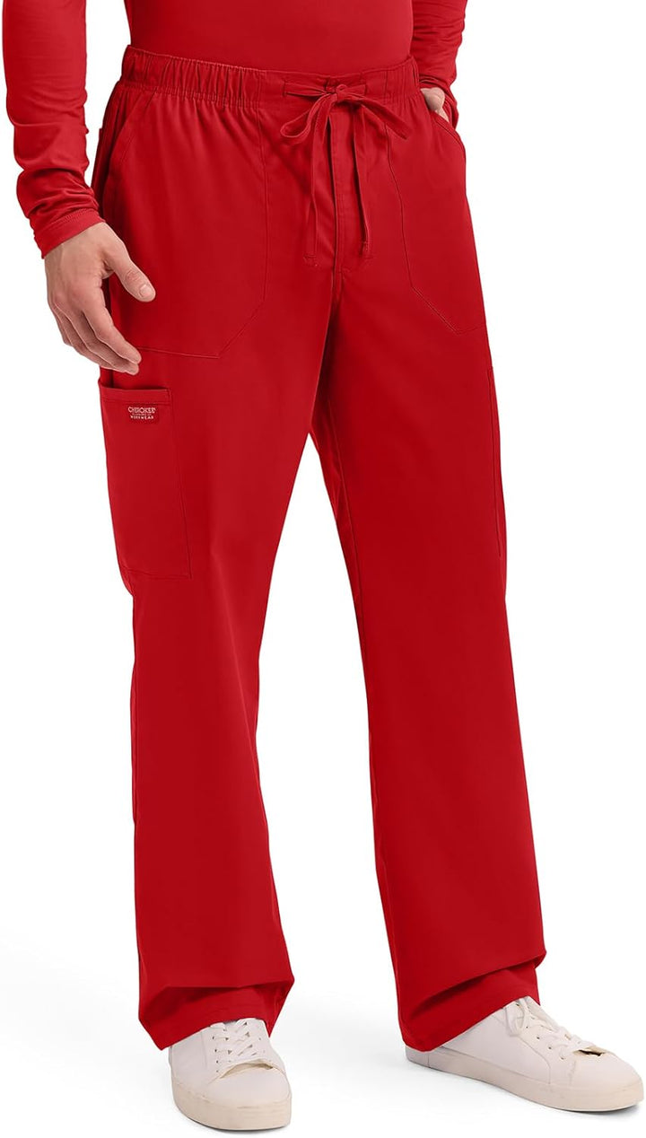 Workwear Professionals Men Scrubs Pant Tapered Leg Fly Front Cargo WW190 XS Rot/Ausflug, Einfarbig (