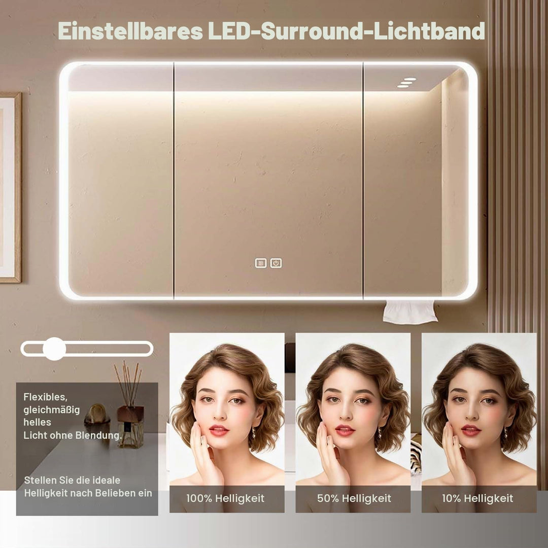 Aluminum Spiegelschrank Bad mit LED Lighting, 3 Adjustable Light Colors, Badezimmer Spiegelschrank m