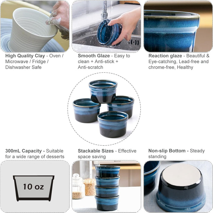 4 Stück Soufflé Förmchen, 240mL Creme Brulee Schälchen, Pastetenform, Kleine Auflaufformen, Mini Auf